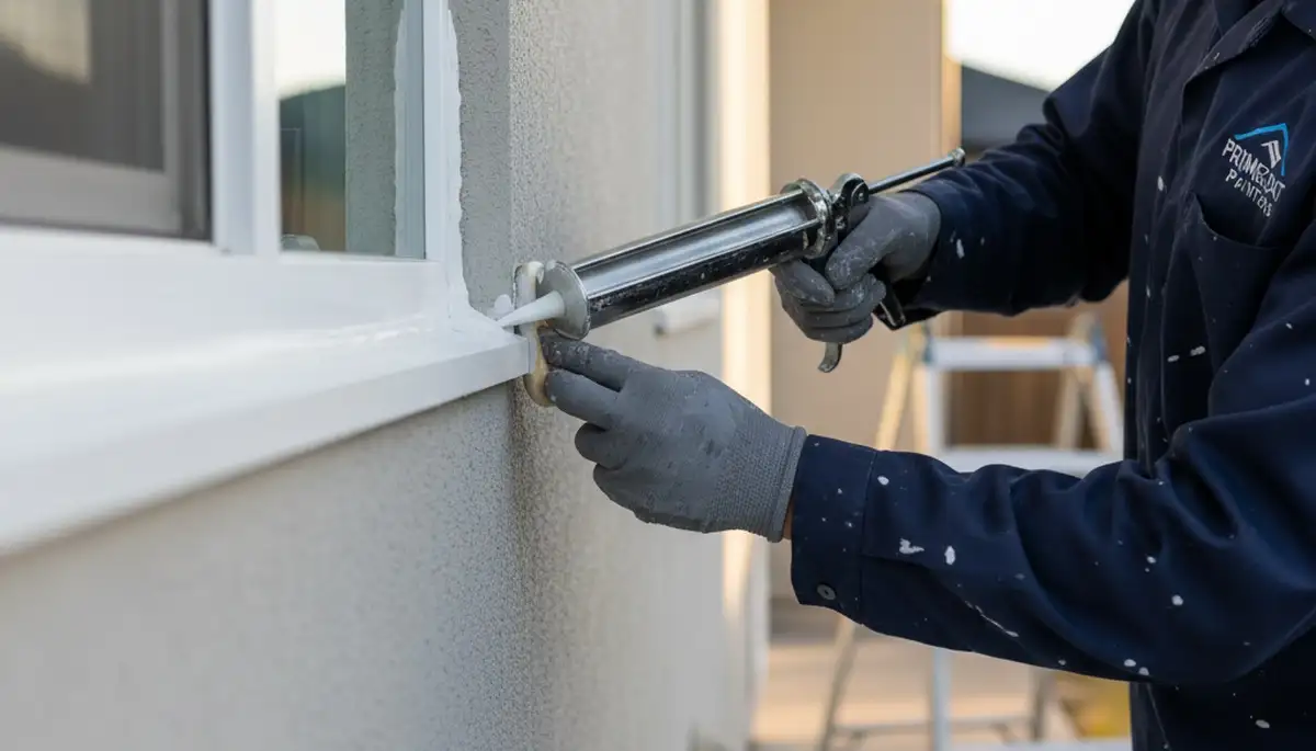 Professional caulking and sealing on Kansas City KS home exterior for weather protection