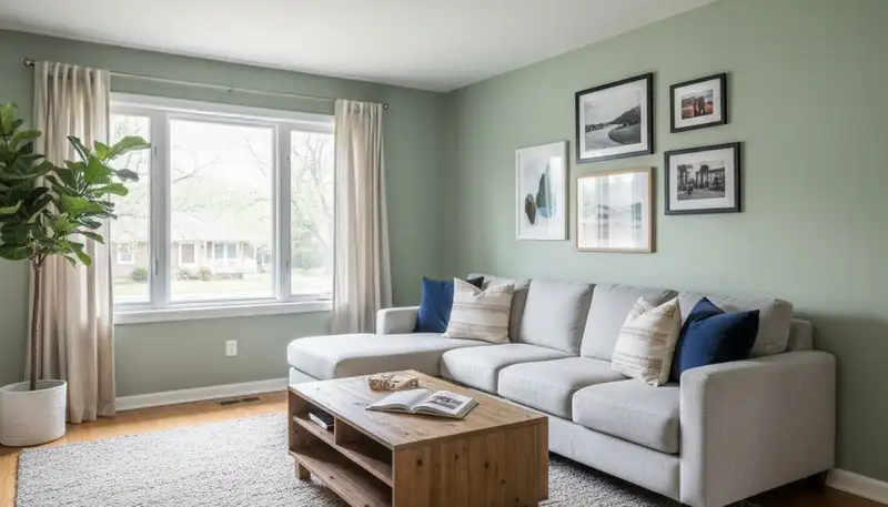 Freshly painted Kansas City, KS living room with smooth walls and expert interior paint finish