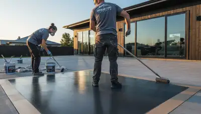 Professional concrete staining on residential patio in Kansas City, KS for durable house painting finish