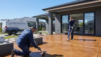 Professional concrete staining on Kansas City KS patio showcasing durable, weather-resistant finish