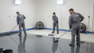 Epoxy floor coating in Kansas City, KS garage by professional house painters for durable protection