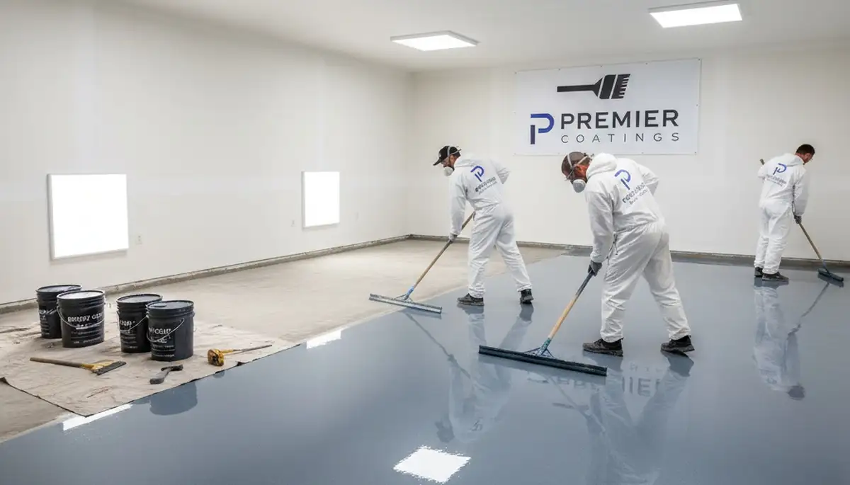 Epoxy floor coating in Kansas City, KS garage by professional house painters for durable protection