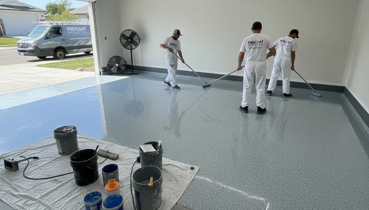 Epoxy garage floor coating in Kansas City, KS with durable, glossy finish applied by local painters