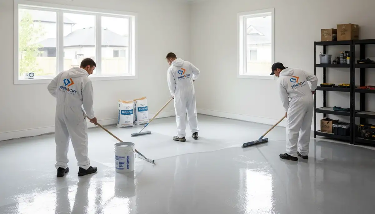 Epoxy garage floor coating in Kansas City, KS applied by professional house painters for durable finish