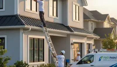 Professional gutter painting on Kansas City, KS home exterior by expert house painters
