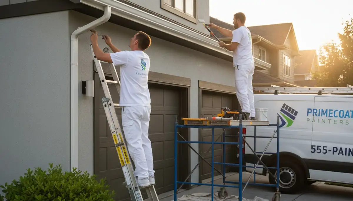 Professional gutter painting on a Kansas City KS home by expert house painters