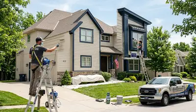 Professional house painters finishing exterior home project in Kansas City KS
