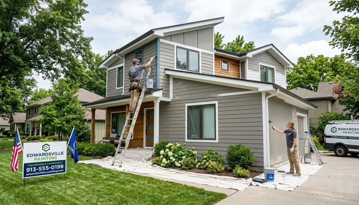 Professional house painters working on residential exterior in Kansas City KS