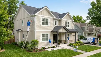 Professional house painters working on residential exterior in Kansas City KS