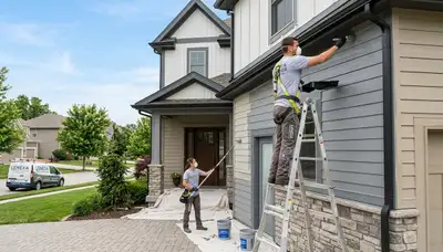 Professional house painters in Kansas City KS applying exterior paint to a residential home