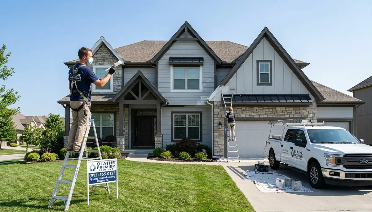 Professional house painters working on residential exterior in Kansas City KS