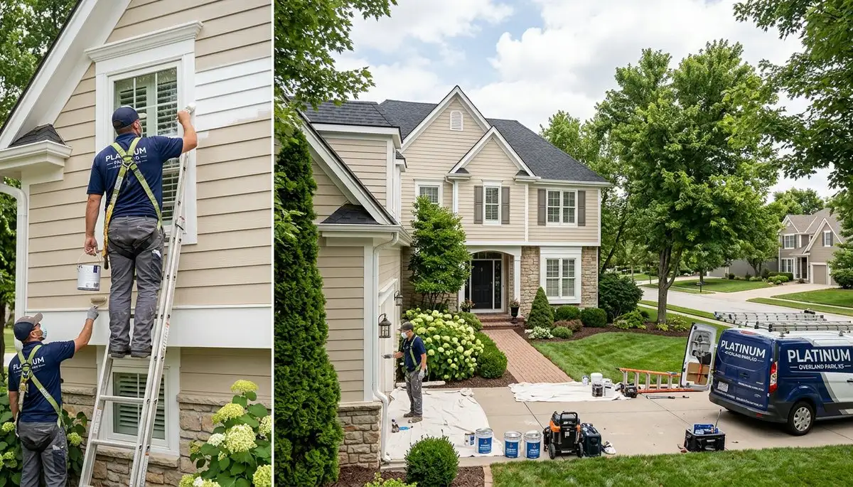 Professional house painters working on residential exterior in Kansas City KS