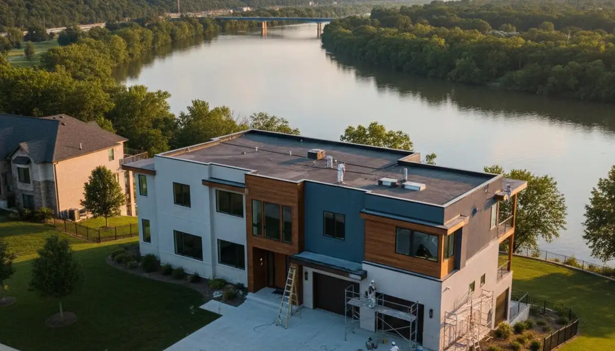 Professional house painters working on residential exterior in Kansas City KS