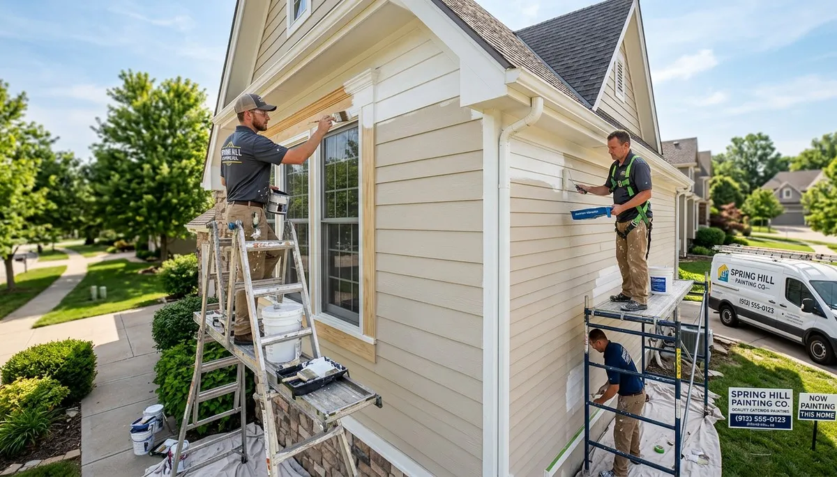 Professional house painters working on residential exterior in Kansas City KS