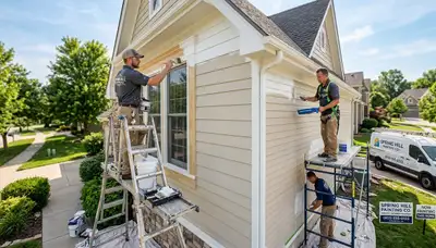 Professional house painters working on residential exterior in Kansas City KS