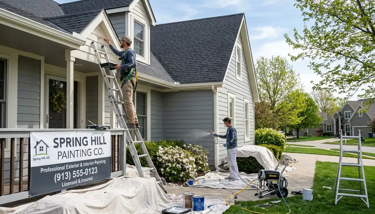 Professional house painters working on residential exterior in Kansas City KS