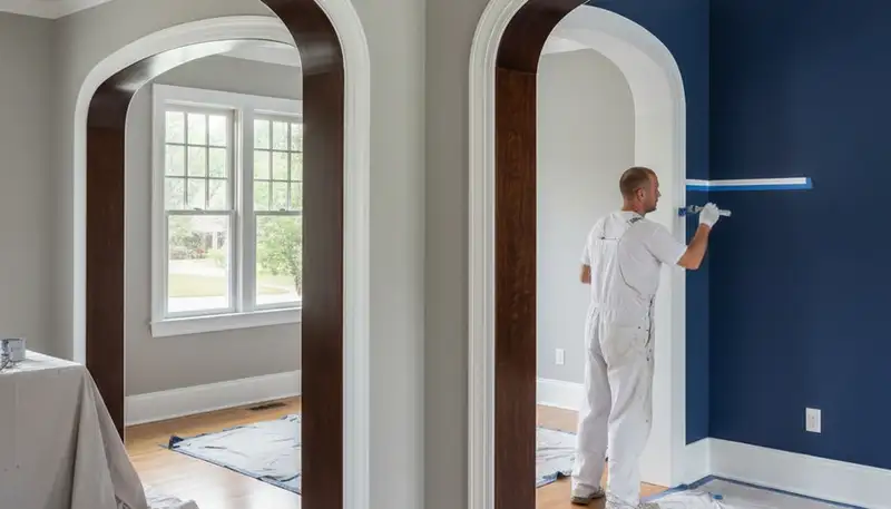 Professional interior trim painting with crisp lines in Kansas City, KS home by expert house painters