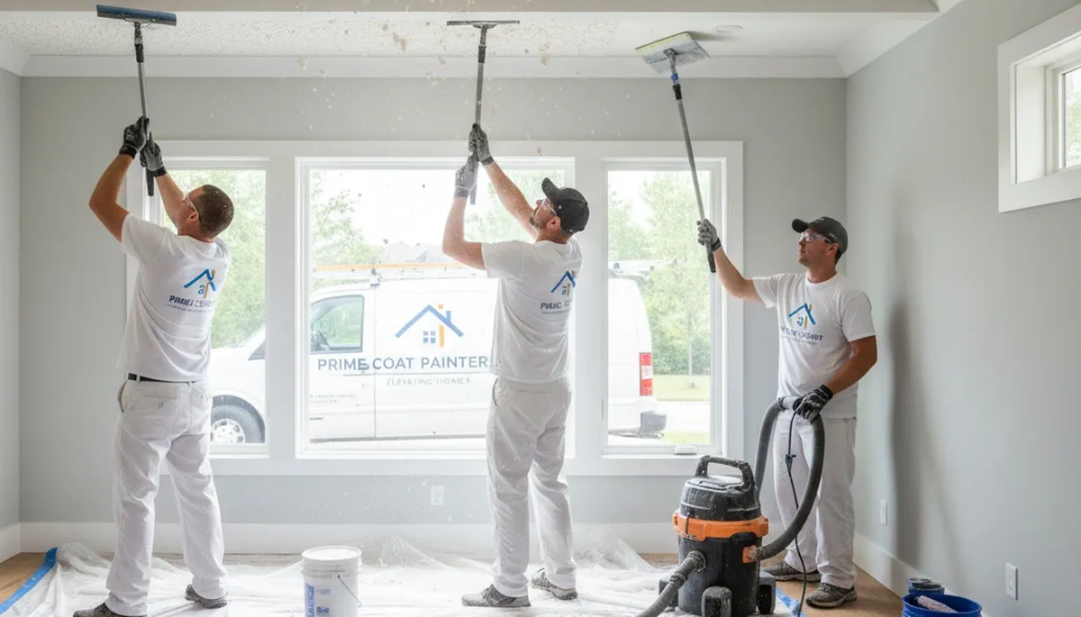 Professional popcorn ceiling removal in Kansas City, KS home with smooth finish and clean results