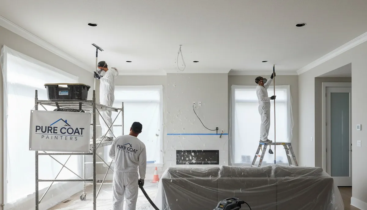 Professional popcorn ceiling removal in Kansas City, KS home with smooth drywall finishing