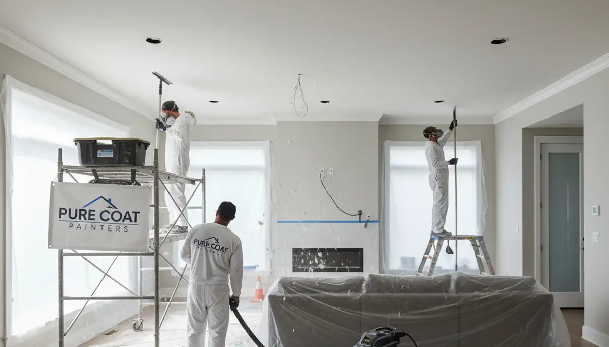Professional popcorn ceiling removal in Kansas City, KS home with smooth drywall finishing