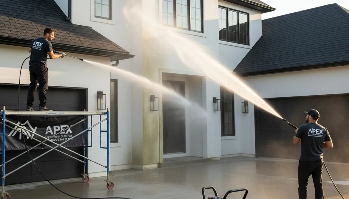 Professional pressure cleaning of home exterior by house painters in Kansas City, KS