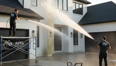 Professional pressure cleaning of home exterior by house painters in Kansas City, KS