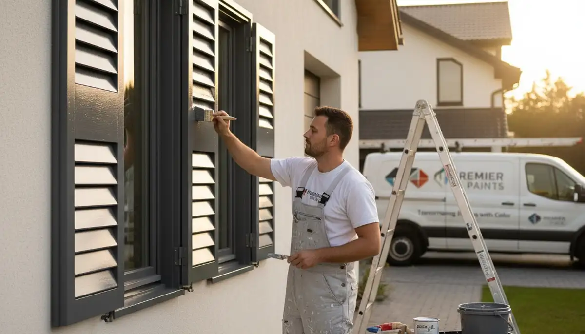 Professional shutter painting and refinishing on a Kansas City, KS home exterior
