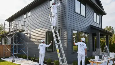 Professional siding painting on suburban home in Kansas City, KS by expert local house painters