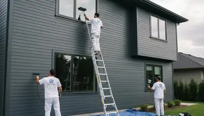 Professional siding painting on a Kansas City KS home by expert local house painters