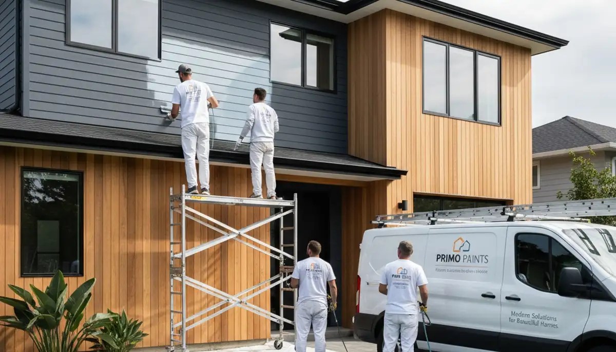 Professional siding painting on a Kansas City KS home by expert local house painters