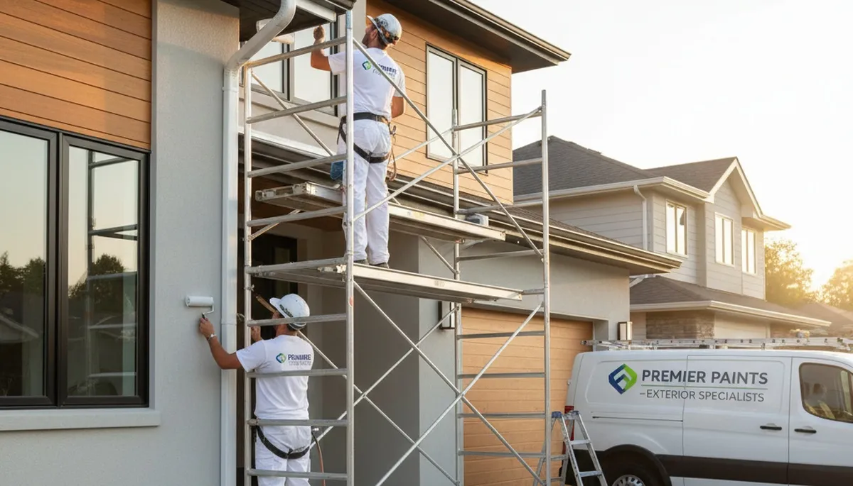 Professional painter painting fascias