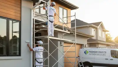 Professional trim and fascia painting on Kansas City KS home exterior by expert house painters