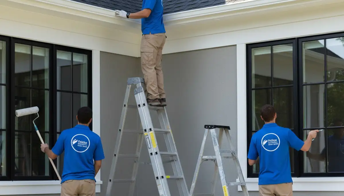 Professional trim and fascia painting on Kansas City KS home exterior by expert house painters